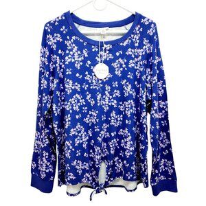 Lacey Chabert Collection Blue Floral Long Sleeve Tie-Front Womens Top Size M